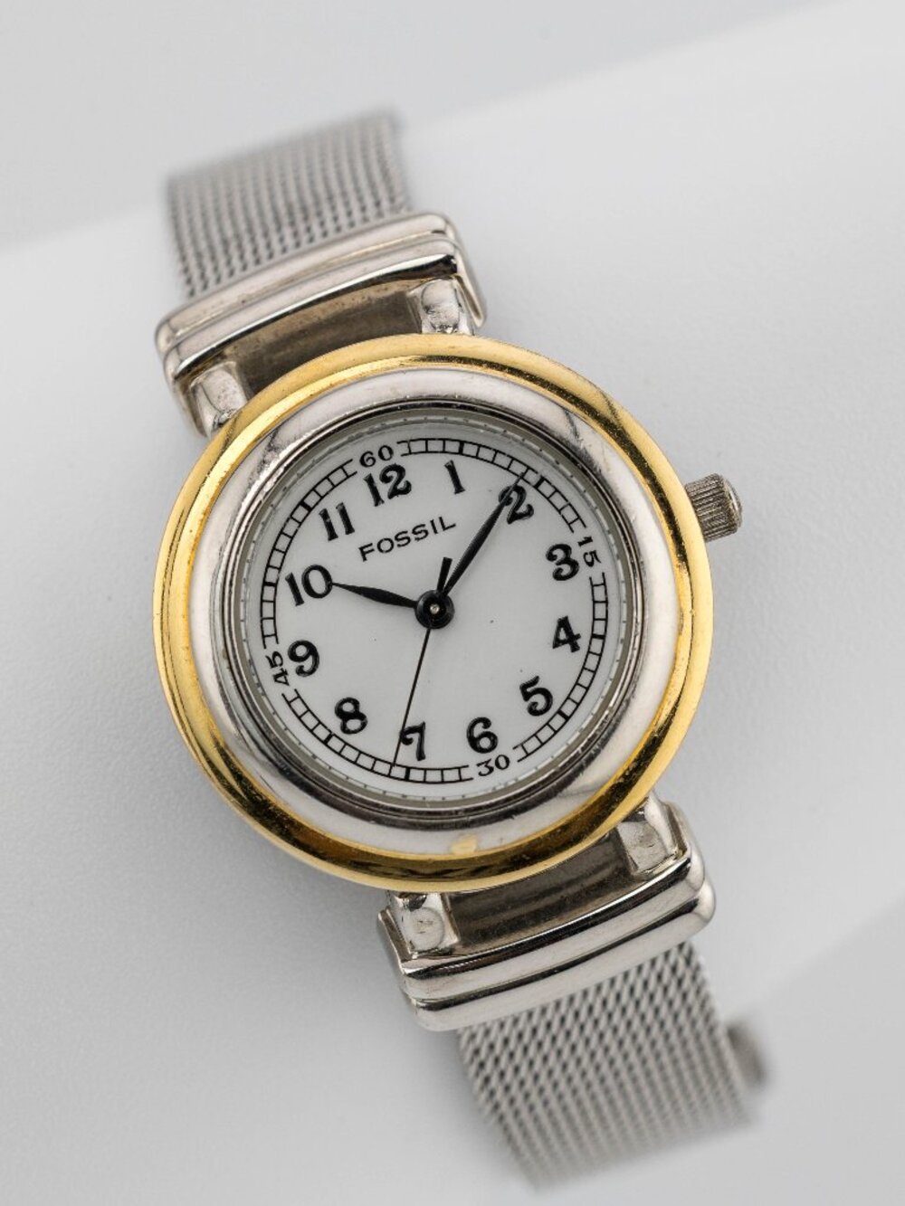 Vintage FOSSIL IN-1005 Two-Tone Mesh Quartz Analog Women's Watch Fresh Battery